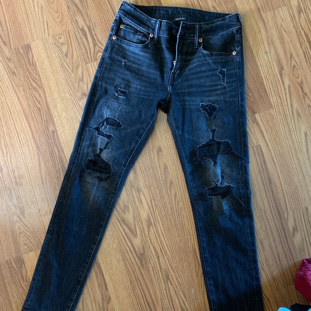 American Eagle Outfitters Black Distressed Skinny Jeans